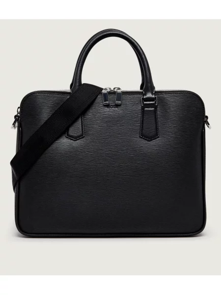 BOSS BLACK De piele geantă pentru laptop New Crosstown_P_Z.D. negru